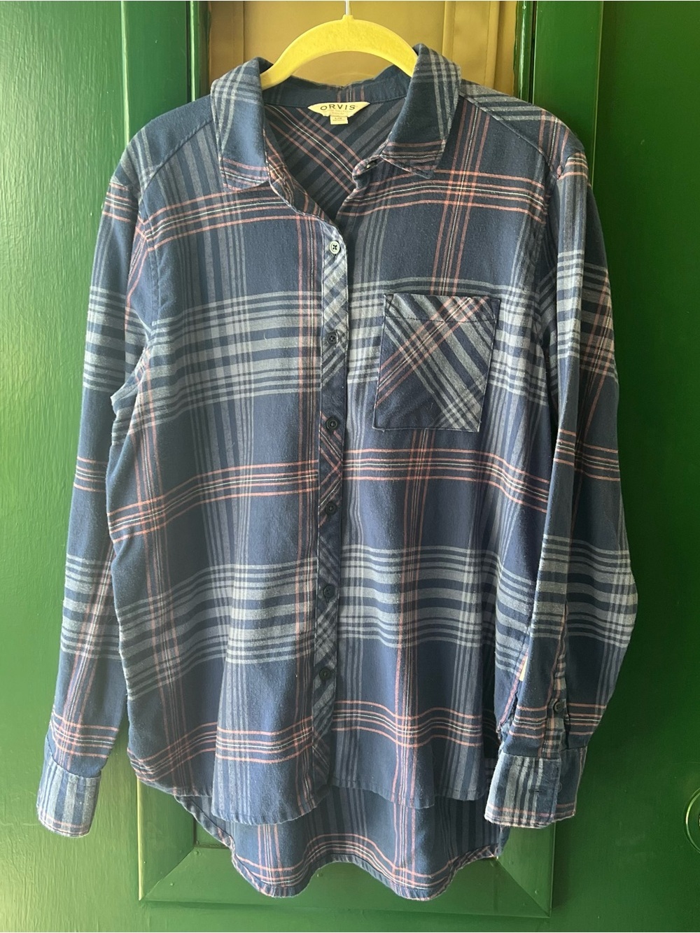 Orvis Blue and Light Pink Plaid Casual Button-Down Shirt